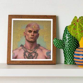 Strapping Young Lad - Queercore Gay Thug Art Print / Canvas Wooden Framed Portrait Man Pink Hair Tattoos Jewelry Fine Paper, Bold
