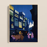 A Street by Moonlight - Visit India 1920s Art Print / Canvas, 12x16’’ / 31x41cm / Natural Frame, Posters Prints & Visual Artwork, Toby Leon