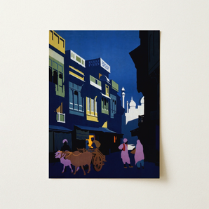 A Street by Moonlight - Visit India 1920s Art Print / Canvas, 12x16’’ / 31x41cm / Unframed / no Border, Posters Prints & Visual Artwork,