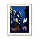 A Street by Moonlight - Visit India 1920s Art Print, Framed Street Scene Painting