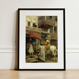 Street Scene in India - Edwin Lord Weeks Art Print / Canvas Black-framed Historical Figures Traditional Attire, Turmeric-gold Halts Beneath