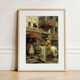 Street Scene in India - Edwin Lord Weeks Art Print / Canvas Framed Historical Figures Traditional, Turmeric-gold Halts Beneath Carved