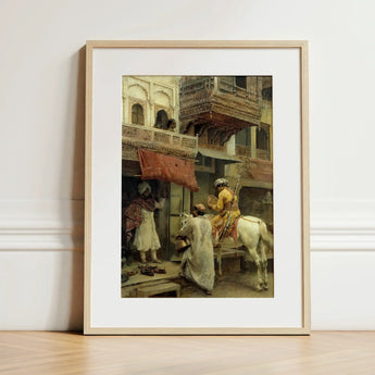 Street Scene in India - Edwin Lord Weeks Art Print / Canvas Framed Historical Figures Traditional, Turmeric-gold Halts Beneath Carved