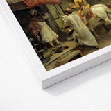 White Framed Art Print Historical Scene Figures Ornate Edwin Lord Weeks, Turmeric-gold Halts Beneath Carved Stone, Ivory Horse Silent