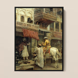 Street Scene in India - Edwin Lord Weeks Art Print / Canvas, Edwin Lord Weeks Art Print, Turmeric-gold Halts Beneath Carved Stone, Ivory