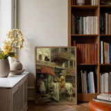 Street Scene in India - Edwin Lord Weeks Art Print / Canvas, Edwin Lord Weeks Art Print, Turmeric-gold Halts Beneath Carved Stone, Ivory
