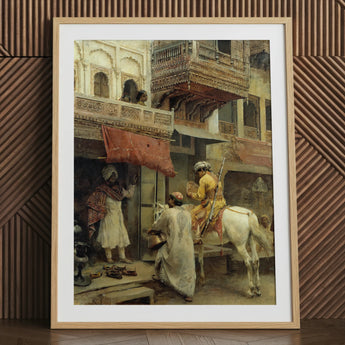 Street Scene in India - Edwin Lord Weeks Art Print / Canvas, Edwin Lord Weeks Art Print, Turmeric-gold Halts Beneath Carved Stone, Ivory