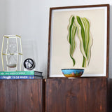 Striped Maize - Benjamin Fawcett Botanical Art Print / Canvas Framed Botanical Artwork Green White Striped Leaves Cream Benjamin Fawcett’s