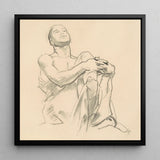 Study for Astronomy - John Singer Sargent Art Print / Canvas Black-framed Sketch Man Contemplative Pose Rendered Soft Pencil, Prints