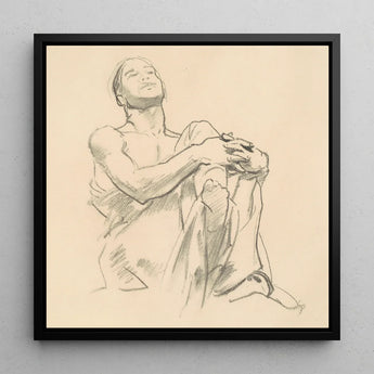 Study for Astronomy - John Singer Sargent Art Print / Canvas Black-framed Sketch Man Contemplative Pose Rendered Soft Pencil, Prints