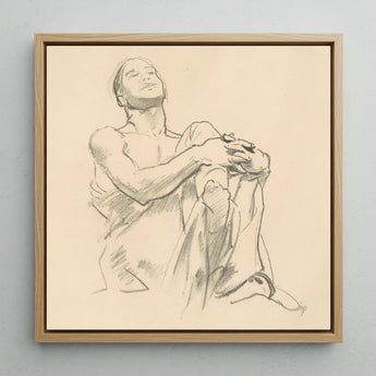 Study for Astronomy - John Singer Sargent Art Print / Canvas Framed Charcoal Sketch Seated Figure Soft Neutral Tones, Prints
