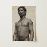 Study of a Black Man - Henry Ossawa Tanner Art Print / Canvas Detailed Charcoal Sketch Bearded Tousled Hair Rendered Tanner’s Strokes,