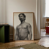 Study of a Black Man - Henry Ossawa Tanner Art Print / Canvas Detailed Charcoal Sketch Nude Male Figure Light Wooden Tanner’s Strokes,