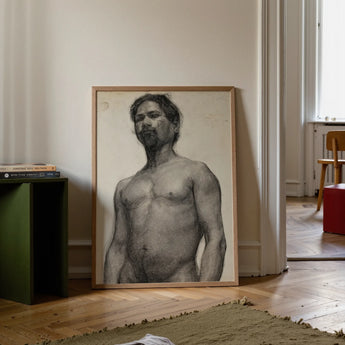 Study of a Black Man - Henry Ossawa Tanner Art Print / Canvas Detailed Charcoal Sketch Nude Male Figure Light Wooden Tanner’s Strokes,