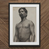 Study of a Black Man - Henry Ossawa Tanner Art Print / Canvas Framed Charcoal Beard Mustache Shirtless Textured Tanner’s Strokes, Figure