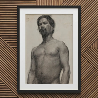 Study of a Black Man - Henry Ossawa Tanner Art Print / Canvas Framed Charcoal Beard Mustache Shirtless Textured Tanner’s Strokes, Figure