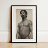 Study of a Black Man - Henry Ossawa Tanner Art Print / Canvas Framed Charcoal Sketch Nude Male Figure Detailed Textured Tanner’s Strokes,