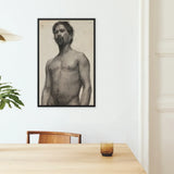 Study of a Black Man - Henry Ossawa Tanner Art Print / Canvas Black-framed Charcoal Sketch Nude Male Figure Tanner’s Strokes, Emerges,