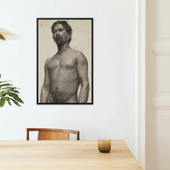 Study of a Black Man - Henry Ossawa Tanner Art Print / Canvas Black-framed Charcoal Sketch Nude Male Figure Tanner’s Strokes, Emerges,
