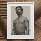 Study of a Black Man - Henry Ossawa Tanner Art Print / Canvas White Framed Charcoal Sketch Shirtless Short Hair Tanner’s Strokes, Figure