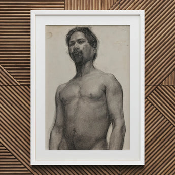 Study of a Black Man - Henry Ossawa Tanner Art Print / Canvas White Framed Charcoal Sketch Shirtless Short Hair Tanner’s Strokes, Figure