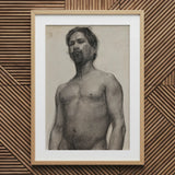 Study of a Black Man - Henry Ossawa Tanner Art Print / Canvas Wooden-framed Charcoal Sketch Shirtless Beard Mustache Tanner’s Strokes,