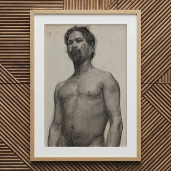 Study of a Black Man - Henry Ossawa Tanner Art Print / Canvas Wooden-framed Charcoal Sketch Shirtless Beard Mustache Tanner’s Strokes,