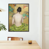 Study of Flesh and Gold - William Merritt Chase Art Print / Canvas Framed Painting Woman Draped Vibrant Green Fabric Subtle, Enigmatic