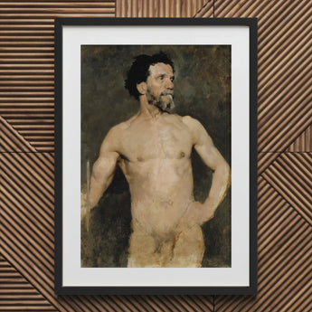Study of a Male Model - Albert Edelfelt Fine Art Print / Canvas Black Framed Nude Portrait Painting White Textured Parisian, Ochre Dusk