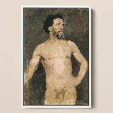 Study of a Male Model - Albert Edelfelt Fine Art Print / Canvas Framed Oil Painting Muscular Bearded Man Classical Style Parisian, Ochre