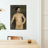 Study of a Male Model - Albert Edelfelt Fine Art Print / Canvas Framed Painting Muscular Bearded Man Earthy Tones Visible Parisian, Ochre