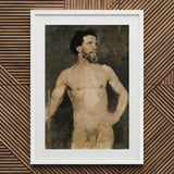 Study of a Male Model - Albert Edelfelt Fine Art Print / Canvas White Framed Nude Portrait Painting Textured Wall Parisian, Ochre Dusk