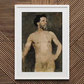 Study of a Male Model - Albert Edelfelt Fine Art Print / Canvas White Framed Nude Portrait Painting Textured Wall Parisian, Ochre Dusk