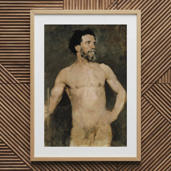 Study of a Male Model - Albert Edelfelt Fine Art Print / Canvas Wooden Framed Sepia-toned Portrait Man Hands Hips Parisian, Ochre Dusk