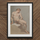 Study of a Male Nude - Edward Francis Burney Fine Art Print / Canvas Black Framed Classical Figure White, Erotic Monolith, Prints
