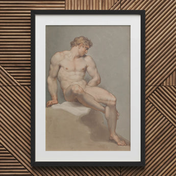 Study of a Male Nude - Edward Francis Burney Fine Art Print / Canvas Black Framed Classical Figure White, Erotic Monolith, Prints