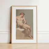Study of a Male Nude - Edward Francis Burney Fine Art Print / Canvas Framed Classical Nude Male Figure Print Light Wood Edward Francis