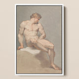 Study of a Male Nude - Edward Francis Burney Fine Art Print / Canvas Framed Classical Painting Muscular Figure Soft, Erotic Monolith, Prints