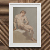 Study of a Male Nude - Edward Francis Burney Fine Art Print / Canvas White Framed Classical Figure, Erotic Monolith, Prints