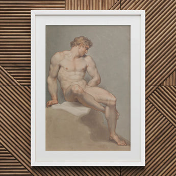 Study of a Male Nude - Edward Francis Burney Fine Art Print / Canvas White Framed Classical Figure, Erotic Monolith, Prints