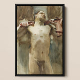 Estudio de figura masculina desnuda - John Singer Sargent impresión artística / Lienzo, 12x18’’ / 31x46cm / Marco negro, pósters, impresiones y obra visual, Toby Leon