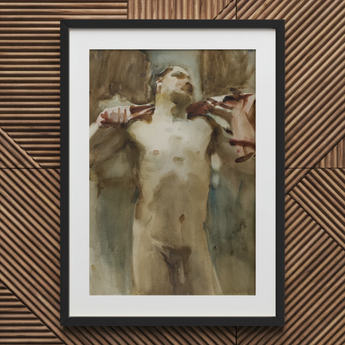 Estudio de figura masculina desnuda - John Singer Sargent impresión artística / Lienzo, 20x30’’ / 51x76cm / Marco negro / Paspartú, pósters, impresiones y visual