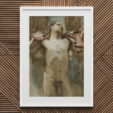 Estudio de figura masculina desnuda - John Singer Sargent impresión artística / Lienzo, 20x30’’ / 51x76cm / Marco blanco / Paspartú, pósters, impresiones y visual