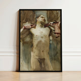 Study Male Nude Figure - John Singer Sargent Art Print / Canvas Framed Painting Expressive Earthy Tones, Prints