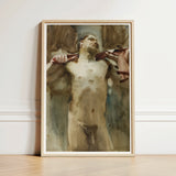 Study Male Nude Figure - John Singer Sargent Art Print / Canvas Framed Watercolor Painting Visible Brushstrokes, Prints