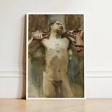 Study Male Nude Figure - John Singer Sargent Art Print / Canvas Framed Painting Expressive Earthy Tones, Prints