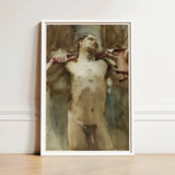 Study Male Nude Figure - John Singer Sargent Art Print / Canvas Framed Painting Expressive Earthy Tones, Prints
