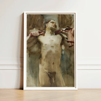 Study Male Nude Figure - John Singer Sargent Art Print / Canvas Framed Painting Expressive Earthy Tones, Prints
