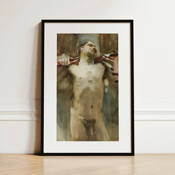 Study Male Nude Figure - John Singer Sargent Art Print / Canvas Black-framed Watercolor Painting, Prints