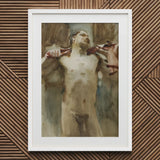 Study Male Nude Figure - John Singer Sargent Art Print / Canvas Framed Watercolor Painting Muted Earth, Prints